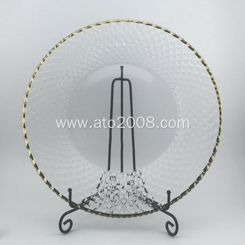 Clear glass plate dinner with gold rim(1)